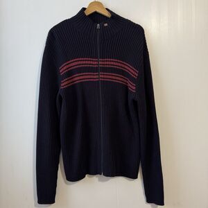 Vtg 90's Polo Ralph Lauren Mens Sz L Ribbed Full Zip Sweater Mock Neck Black Red